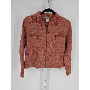 Stonebridge Women's Rust Orange Zipper-pockets Full Zip Paisley Jacket Size PM